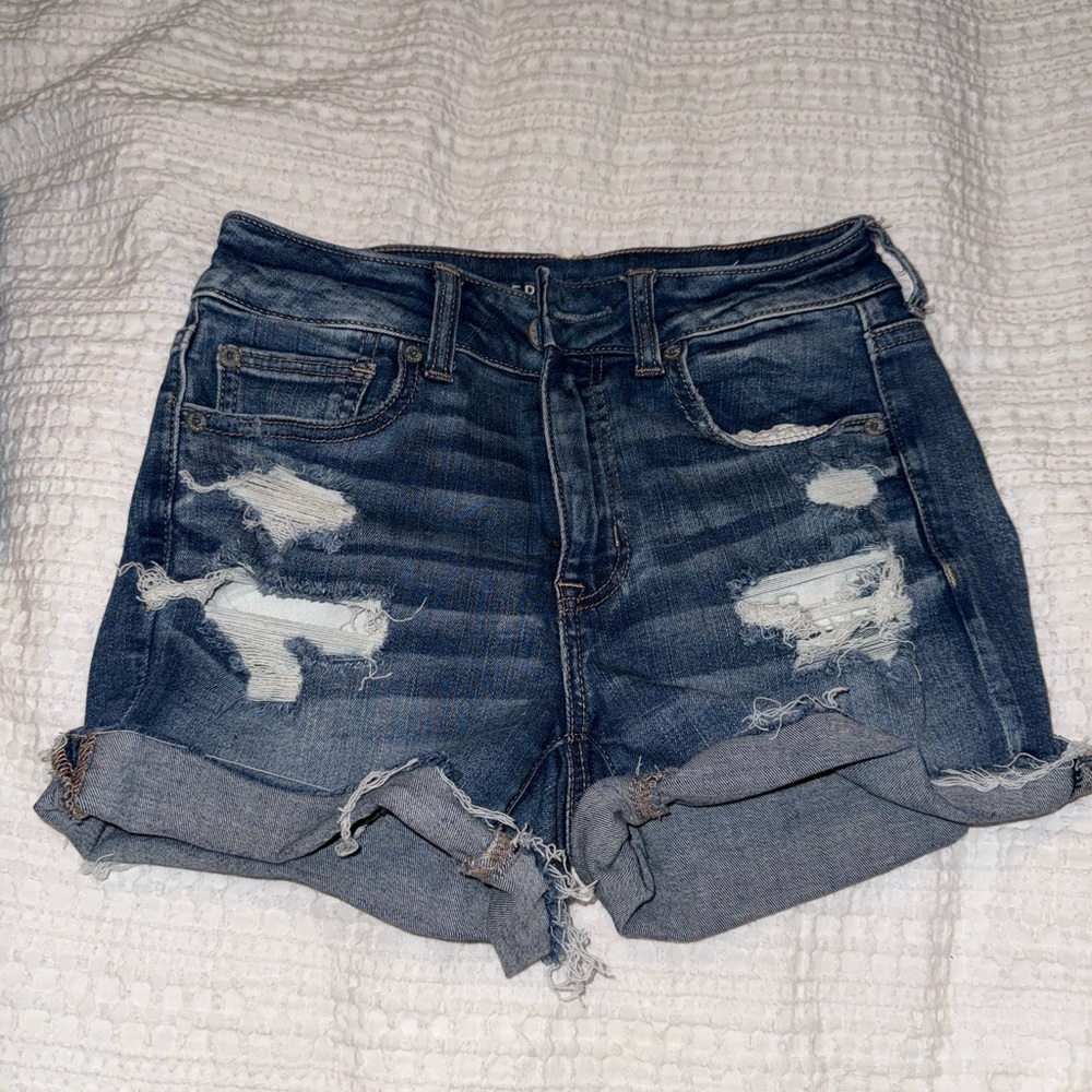 American Eagle Outfitters Blue Distressed Jean Shorts